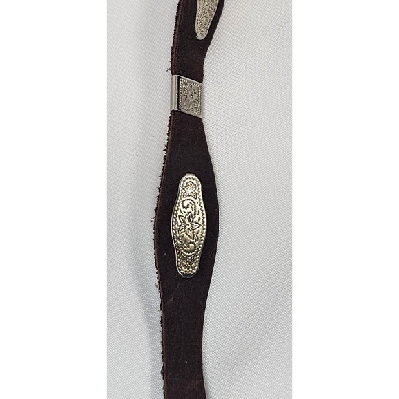Vintage Western Leather Concho Belt‎ Brown Silver Tone USA Boho Rodeo 23-25\